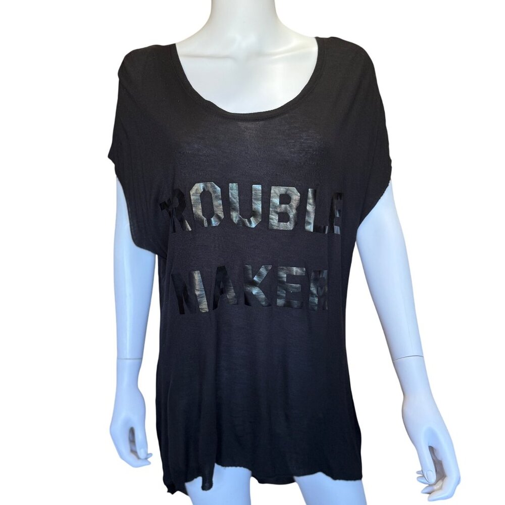 Rock & Republic Black Rayon T-Shirt - Trouble Maker Graphic Tee Womens Size XL
